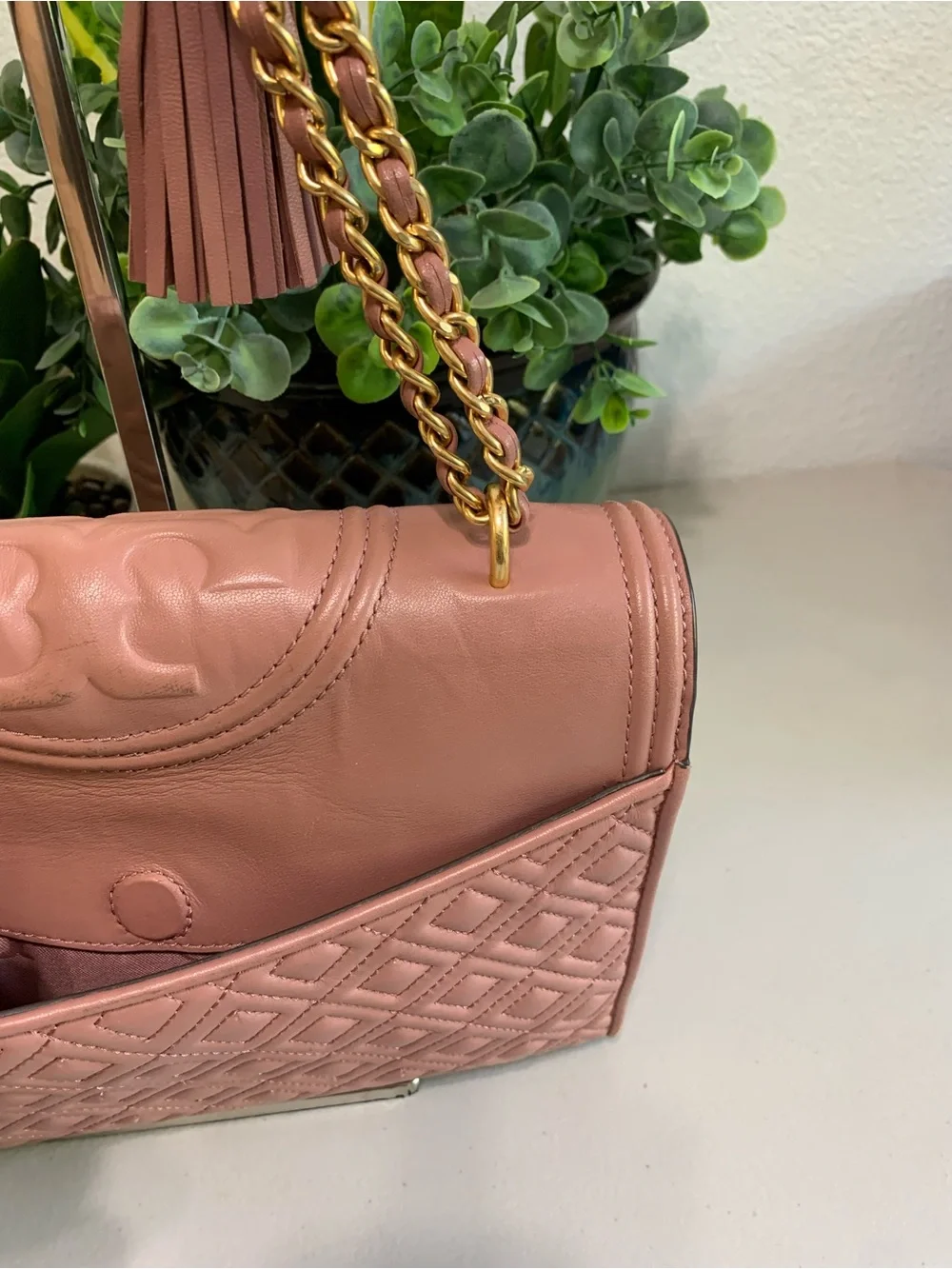 👜💕 Tory Burch Kira Quilted Leather Shoulder Bag — Dusty Rose